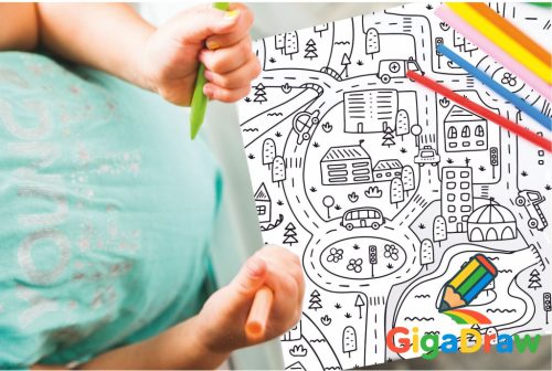 GigaDraw City Óriás színező + 12 db-os kéthegyű ceruza készlettel + matricaszettel Extra csomag