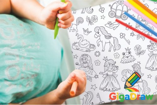 GigaDraw Princess Óriás színező 12 db-os kéthegyű ceruza készlettel Plus csomag